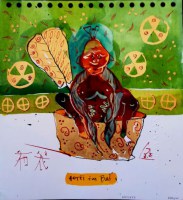Zeichnung auf Bütten mit Gold-Emulsion, aus dem Jahr 2023 (prophetisch!), 15 x 15 cm, verso signiert und betitelt